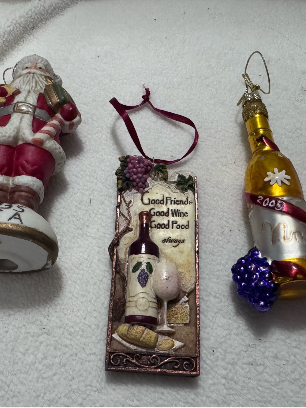 Wine & Friends Hanging Ornament – Burgundy set of three Christmas ornaments.